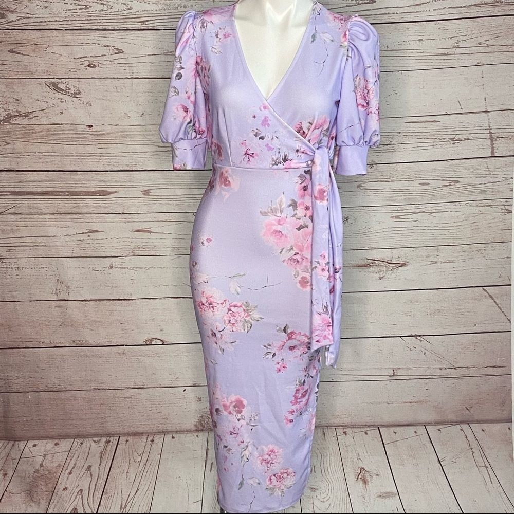 NAST GAL NWT Floral Puff Sleeve Midi Tea Dress 0